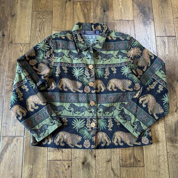 New Identity Jackets & Blazers - Vtg New Identity Africa Animal Tapestry Blazer Jacket Womens Sz XL Button Down